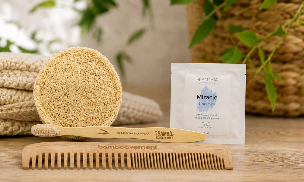 Cosmética natural para viajar: básicos zero waste para tu neceser de verano 2 Cepillo y peine de bambú, disco de luffa y mascarilla de algodón reutilizables
